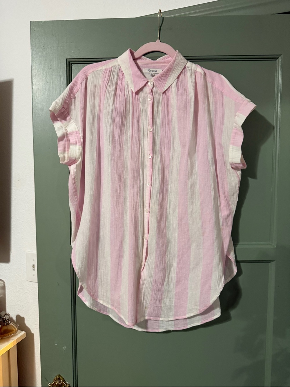Madewell Pink and White Striped Button Front Top - Picture 3 of 3